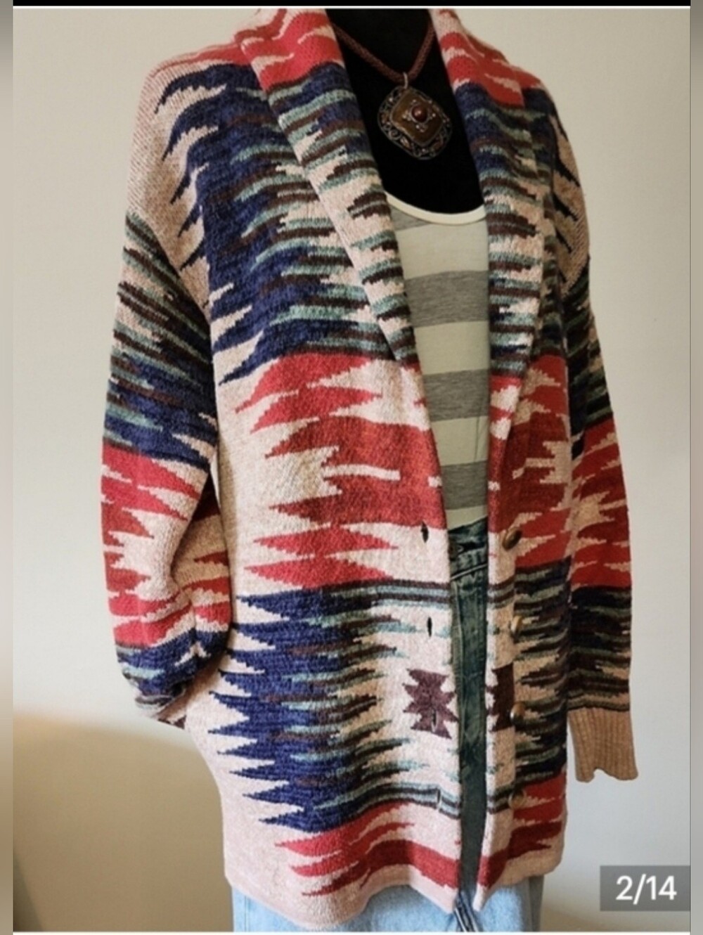 Lucky Brand Aztec Southwestern Oversized Cotton Cardigan Small - Picture 15 of 15